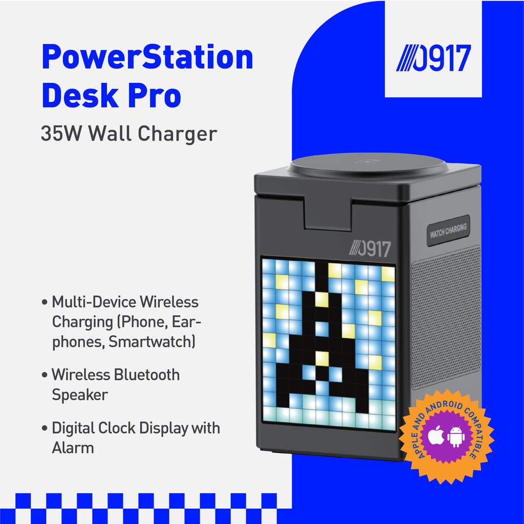 0917 PowerStation DeskPro with Built-in Clock and Bluetooth Speaker
