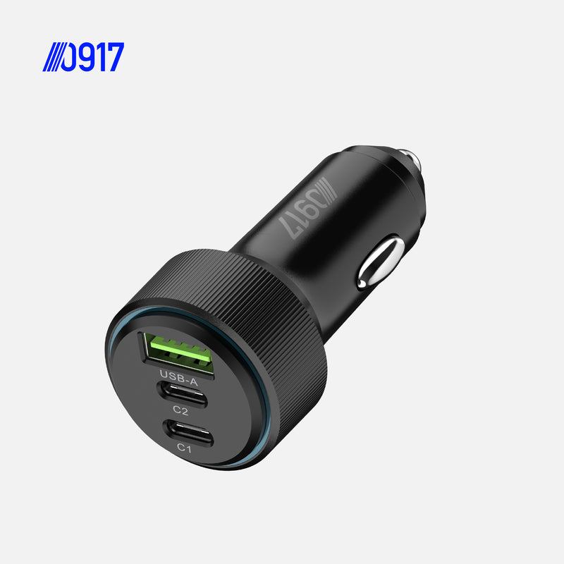 0917 Power Station 63W Car Charger with Dual USB-C and USB-A Ports