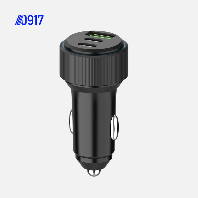 0917 Power Station 63W Car Charger with Dual USB-C and USB-A Ports